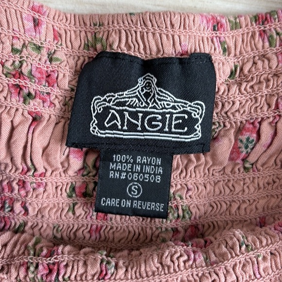 Angie Pink Floral Smocked Cropped Bell Sleeve Shirt - Picture 3 of 4